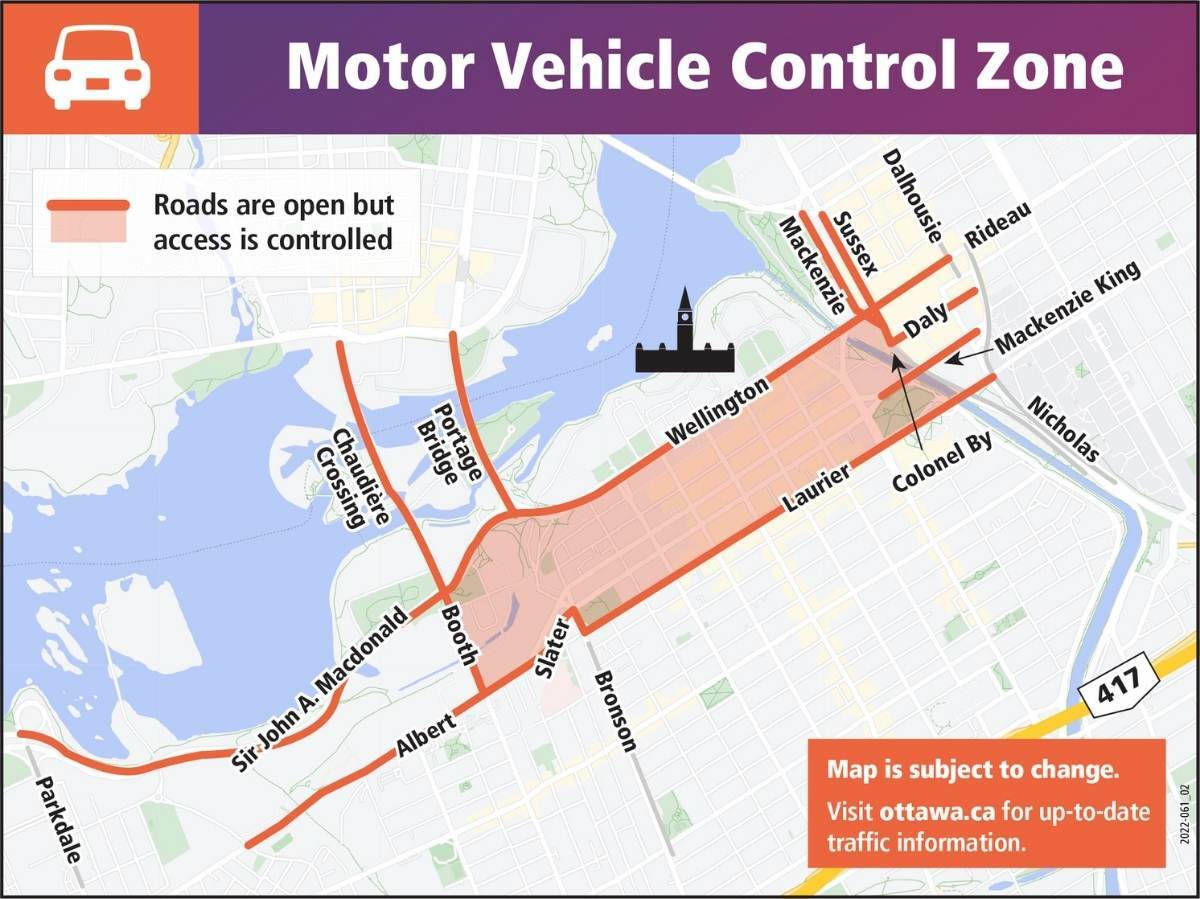 The areas of the city where police will be restricting access.