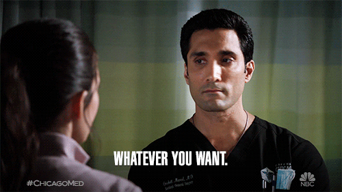 Man saying 'Whatever you want' to a woman -GIF